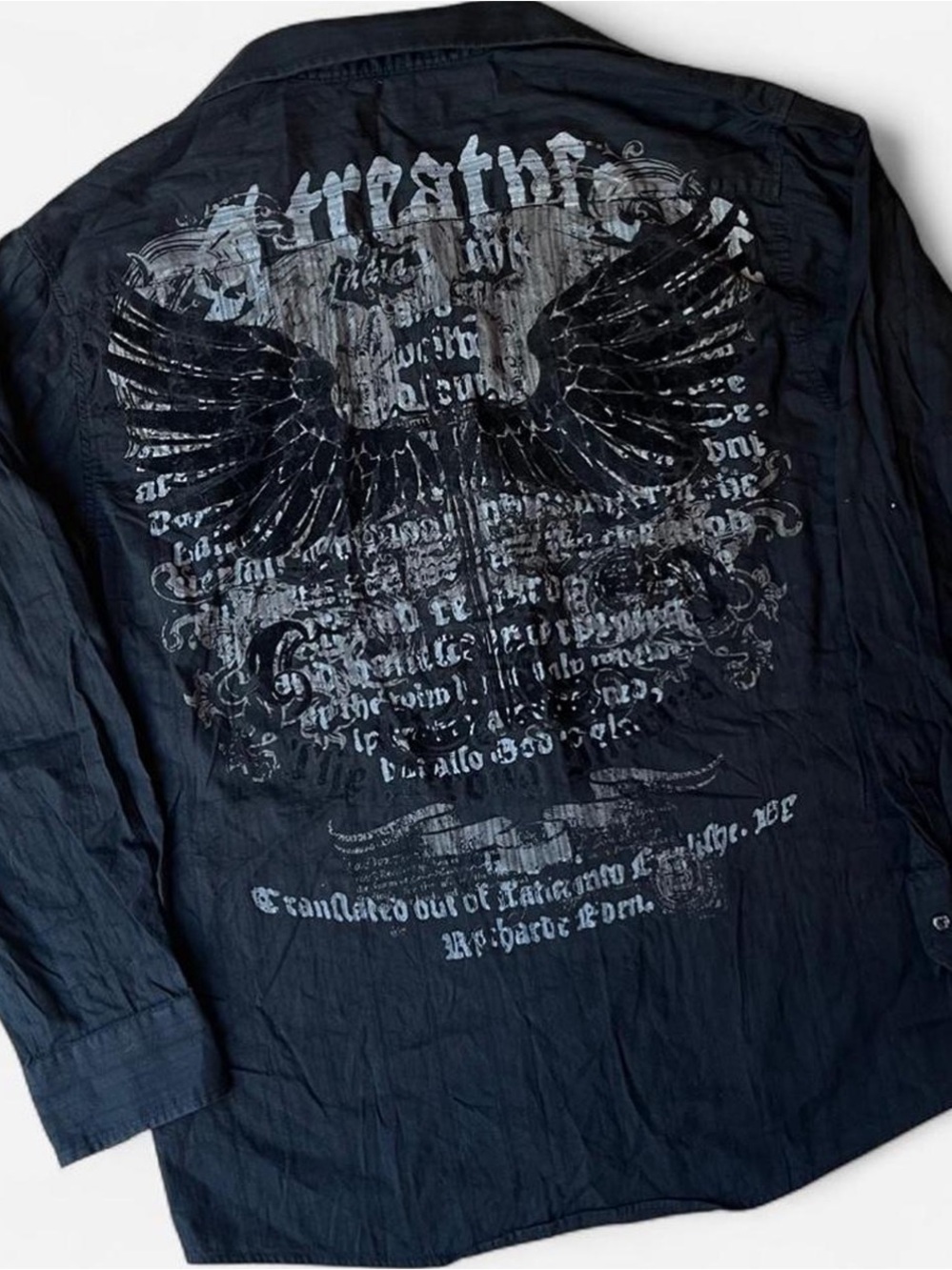 Eighty Eight Men's 100% Cotton Black Graphic Wing Back Shirt